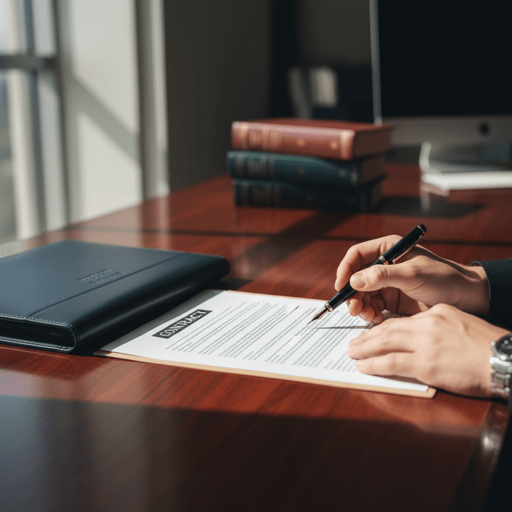 Manos escribiendo sobre un contrato laboral