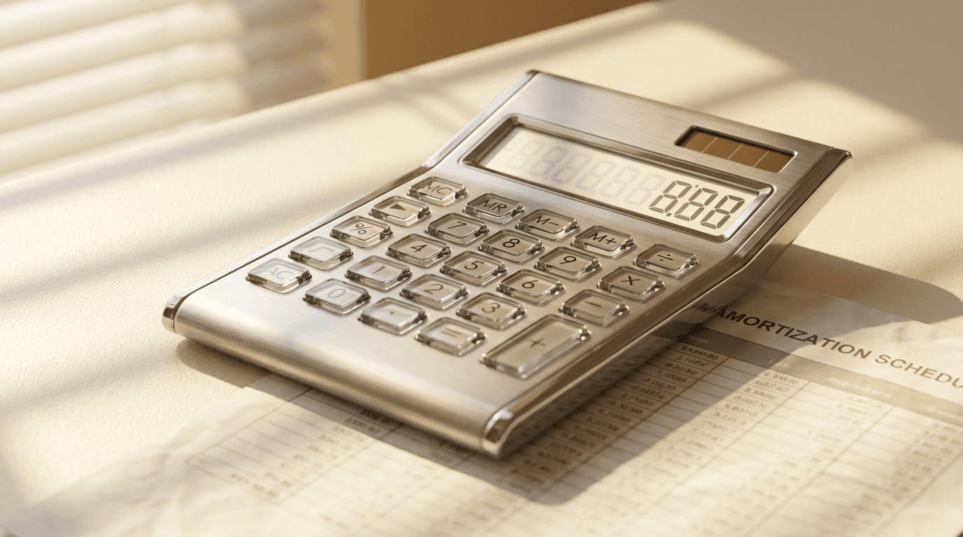 Calculadora y planilla con cálculos manuales